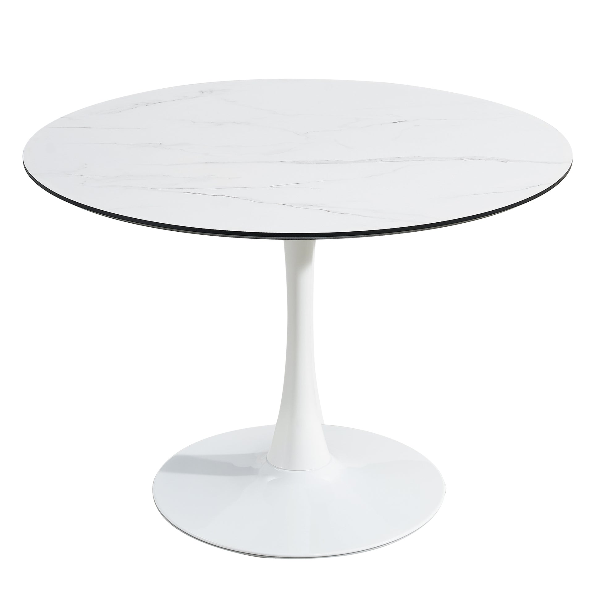Tulip Dining Table ,Dia. 106Cm Round, Wht, Marble Wht, 1Pc Per Ctn White Seats 4 White European Round Mdf