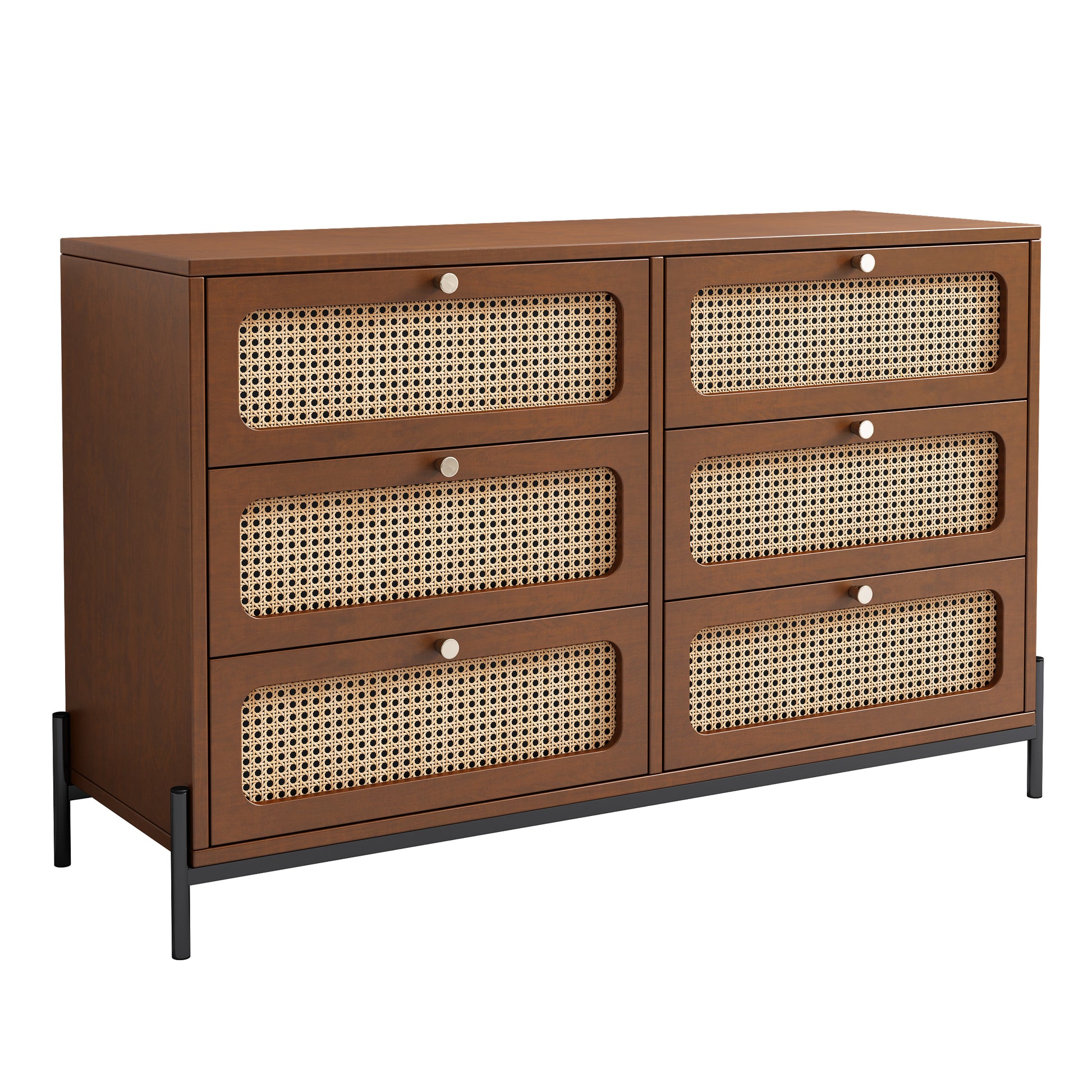 Modern Cannage Rattan Wood Closet 6 Drawer