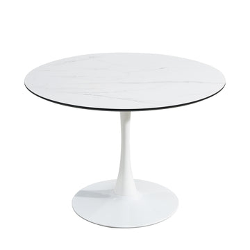 Tulip Dining Table ,32In Round, White, Mable Black, 1Pc Per Ctn White White Desk And Chair Set Round Kitchen & Dining Tables Mdf