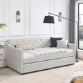 Twin Size Daybed With Twin Size Trundle Upholstered Tufted Sofa Bed, Waved Shape Arms, Beige 80.5