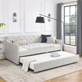 Twin Size Daybed With Twin Size Trundle Upholstered Tufted Sofa Bed, Waved Shape Arms, Beige 80.5