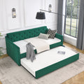 Twin Size Daybed With Twin Size Trundle Upholstered Tufted Sofa Bed, Waved Shape Arms 80.5