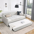 Twin Size Daybed With Twin Size Trundle Upholstered Tufted Sofa Bed, Waved Shape Arms, Beige 80.5