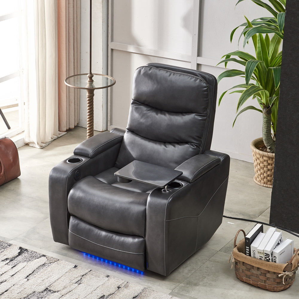 Power Reclining Chair Gray Color Gray Technical Leather