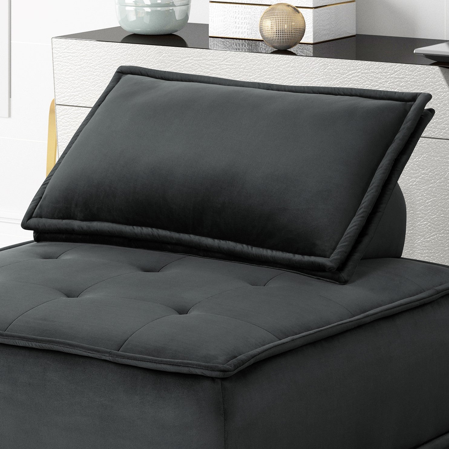 Anna 40" Black Velvet Set Of 2 Armless Lounge Chair Black Velvet