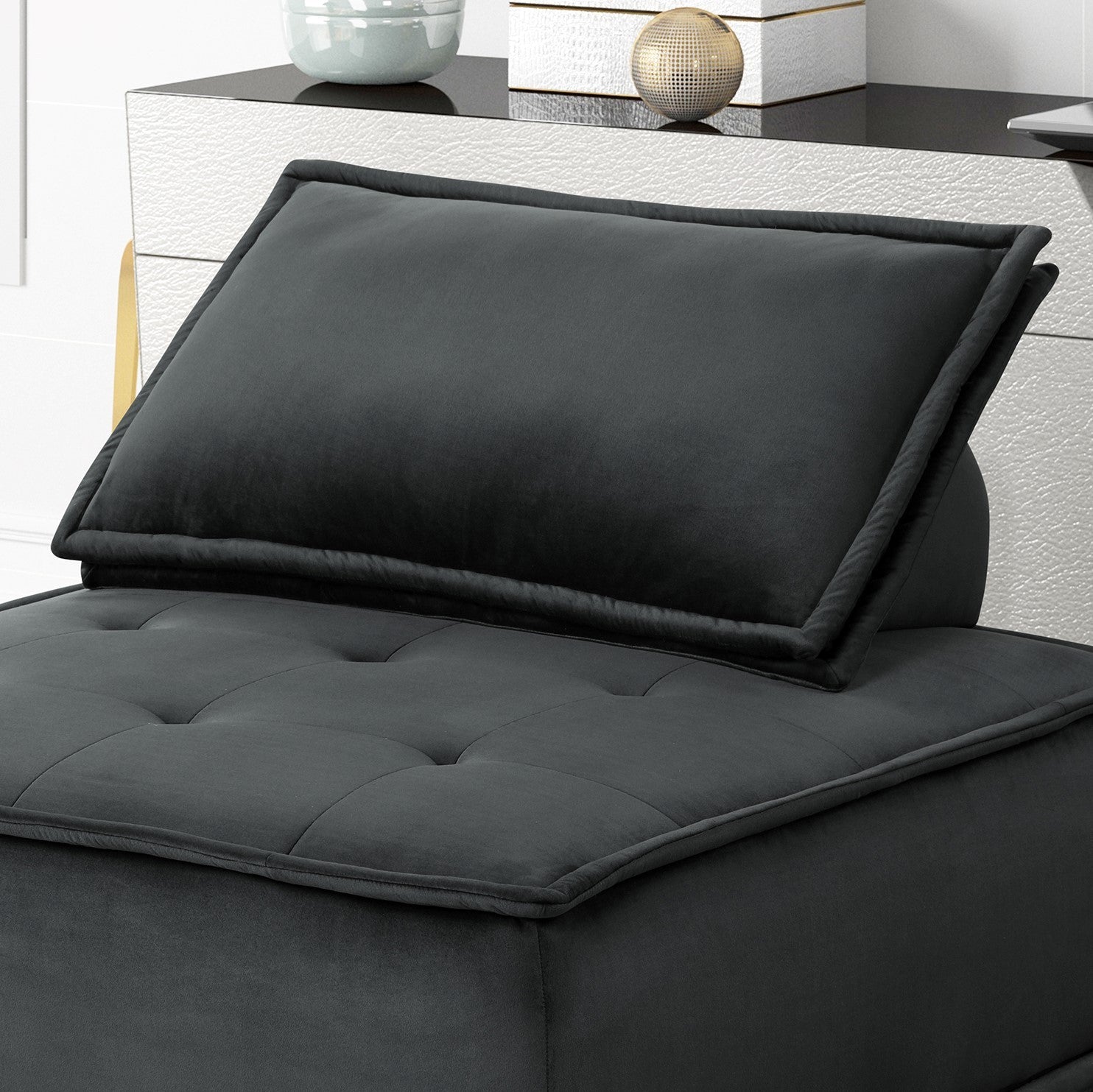Anna 80" Black Velvet 3 Pc Sectional Sofa Ottoman black-velvet