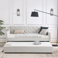 Twin Size Daybed With Twin Size Trundle Upholstered Tufted Sofa Bed, Waved Shape Arms, Beige 80.5