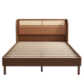 Modern Cannage Rattan Wood Platform Queen Bed, Walnut Walnut Wood
