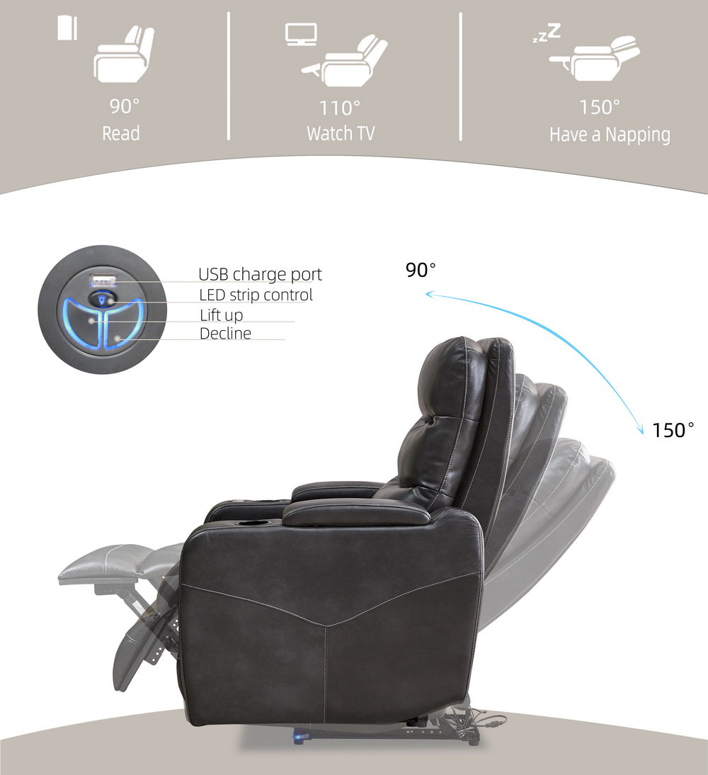 Power Reclining Chair Gray Color Gray Technical Leather