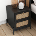 Modern Cannage Rattan Wood Closet 2 Drawer Side Table End Table Nightstand For Bedroom, Living Room, Entryway, Hallway, Black Black Wood