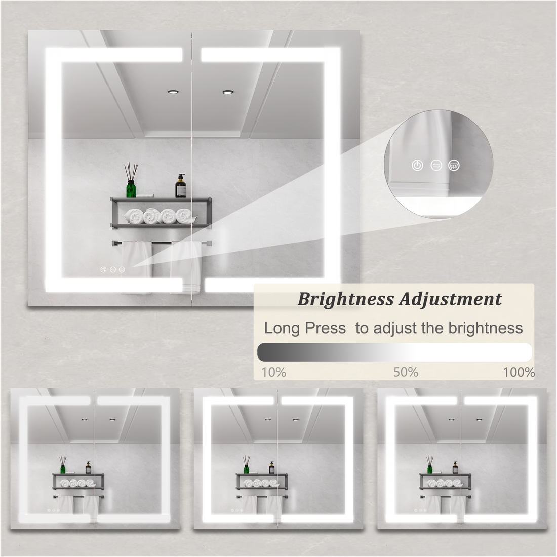 36 X 30 Inch Medicine Cabinet With Led Vanity Mirror, Anti Fog, Recessed Or Surface Mount, Waterproof, Dimmable, Aluminum 3000K 6000K Lighted Double Door Bathroom Cabinet With Touch Switch Mirror Included Bathroom Powder Coated 4 Silver 2 3 36 To 47 In