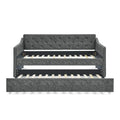 Twin Size Daybed With Twin Size Trundle Upholstered Tufted Sofa Bed, Waved Shape Arms, Grey 80.5
