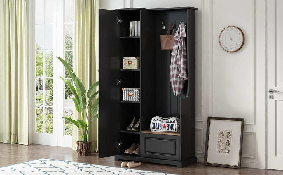 ON TREND Stylish Design Hall Tree with Flip Up Bench high back-black-primary living