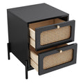 3 Pieces Modern Cannage Rattan Platform Queen Bed Nightstand*2, Black Queen Black 3 Piece Set Wood