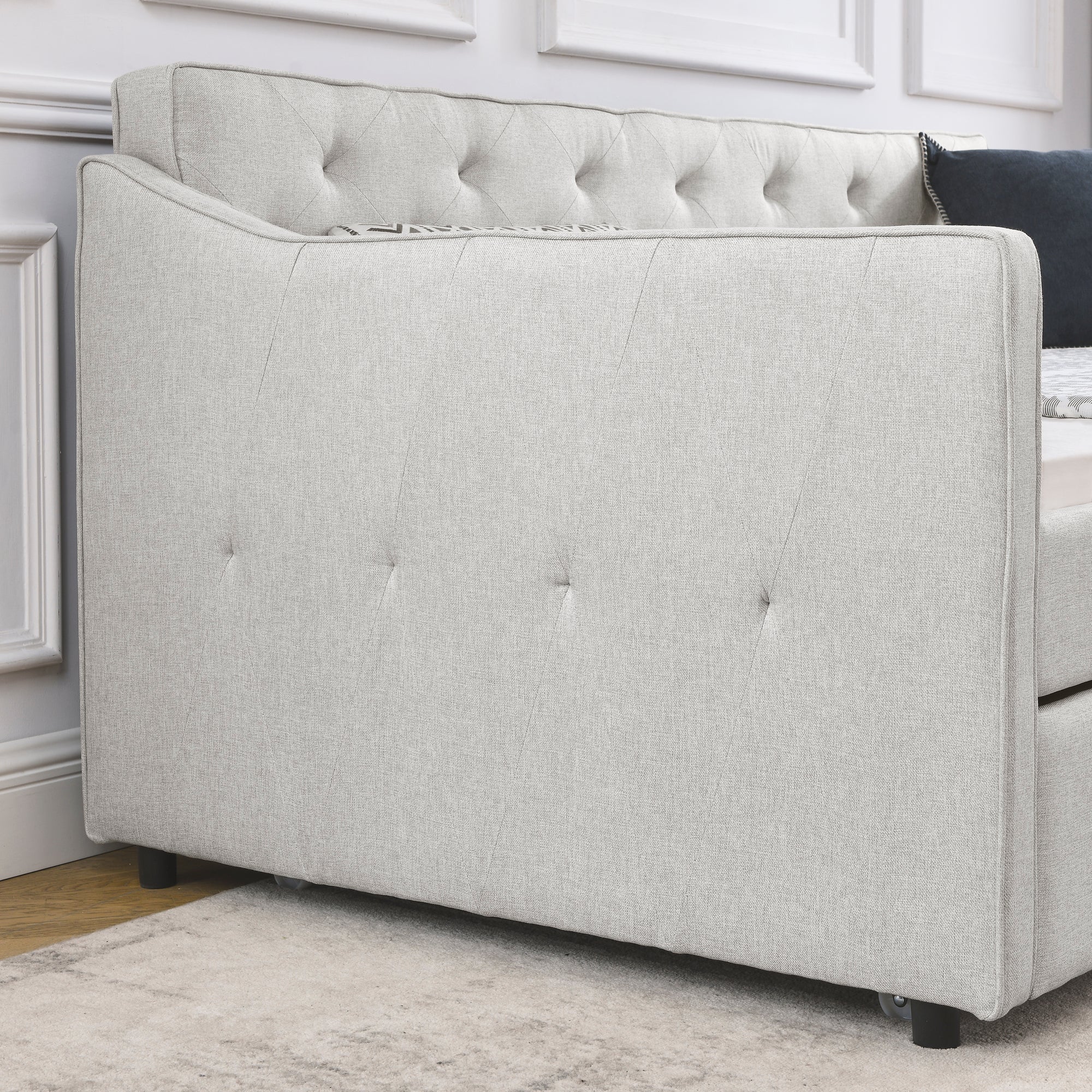 Twin Size Daybed with Twin Size Trundle Upholstered beige-linen