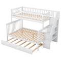 Twin Over Full Bunk Bed With Trundle And Staircase,White Twin White Pine