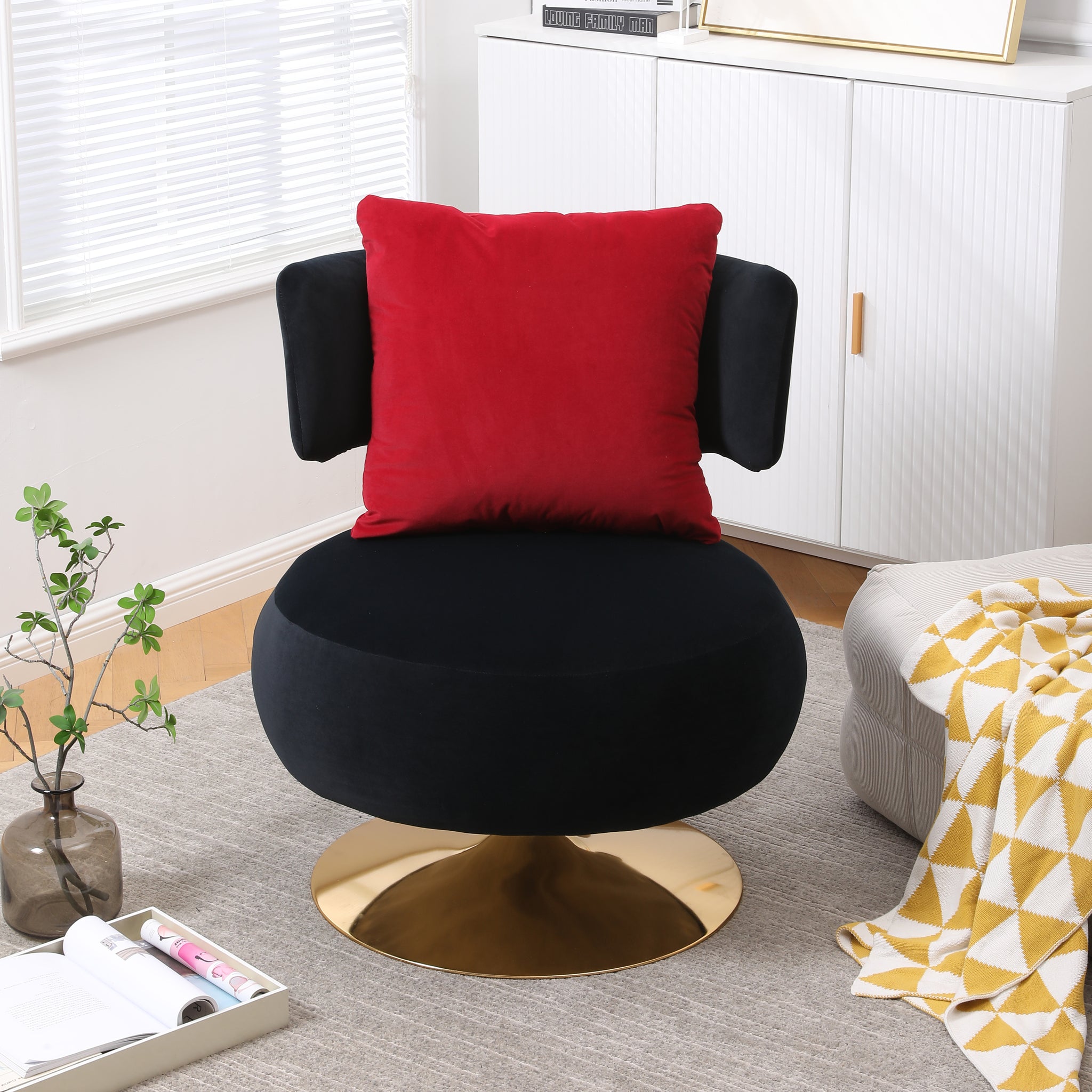 Swivel Accent Chair Armchair, Round Barrel Chair In Fabric For Living Room Bedroom Black Primary Living Space American Design Foam Velvet