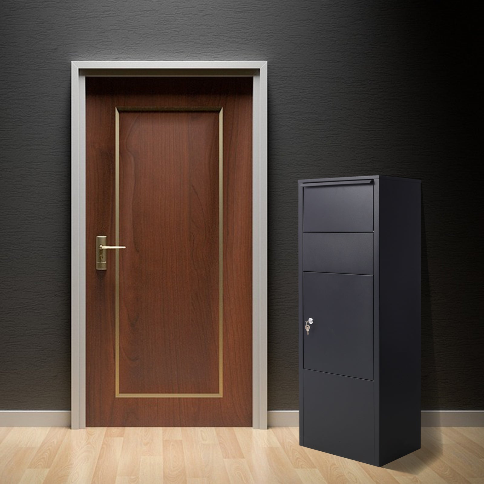 Large Package Delivery Parcel Mail Drop Box For Black, 10.5" X 15.5" X 41.30",With Lockable Storage Compartment Heavy Duty Weatherproof For Express Mail Delivery For Home & Business Use Black Steel