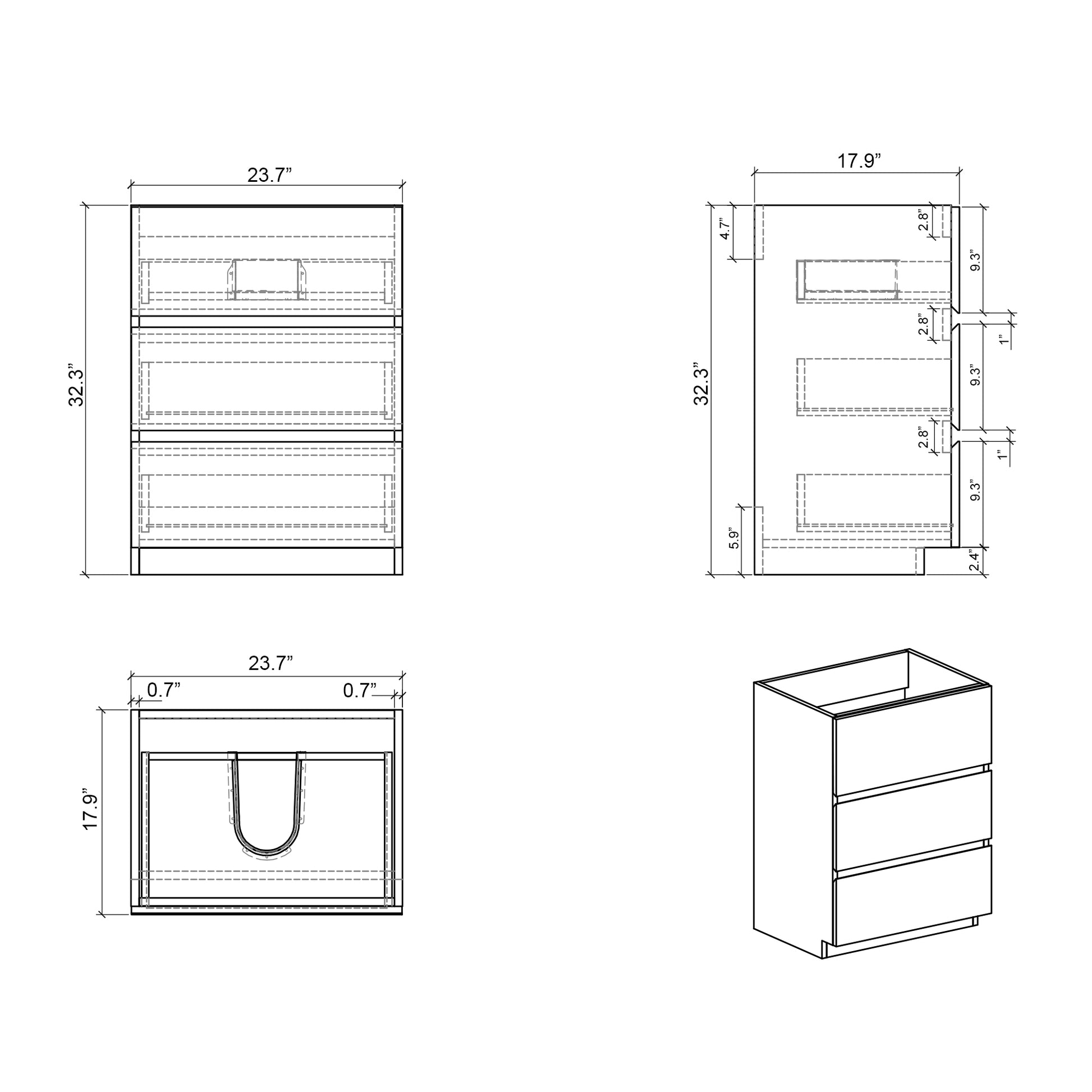 Alice 24" Walnut Bathroom Vanity With Sink, Large Storage Freestanding Bathroom Vanity For Modern Bathroom, One Piece White Sink Basin Without Drain And Faucet, Pre Assembled White Walnut Melamine