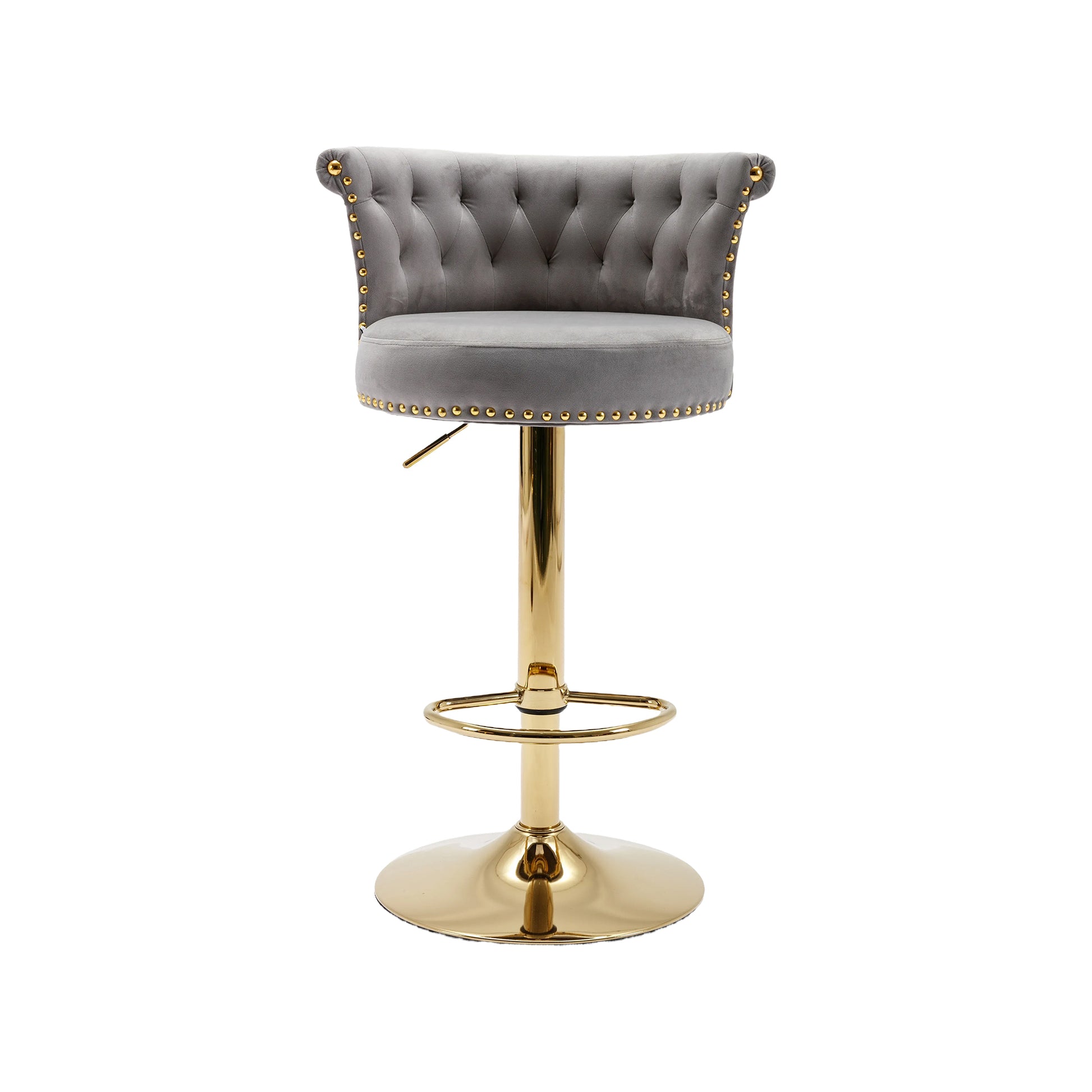 Coolmore Swivel Bar Stools Set Of 2 Adjustable Counter Height Chairs With Footrest For Kitchen, Dining Room 2Pc Set Gray Velvet