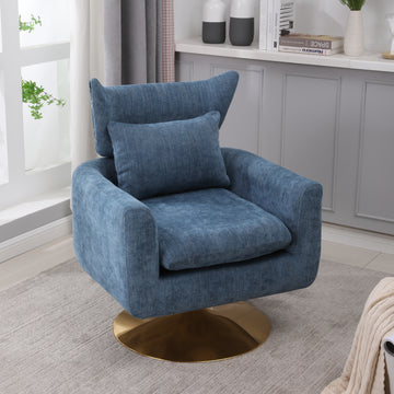 Classic Mid Century 360 Degree Swivel Accent Chair, Blue Linen Blue Primary Living Space American Design Foam Linen