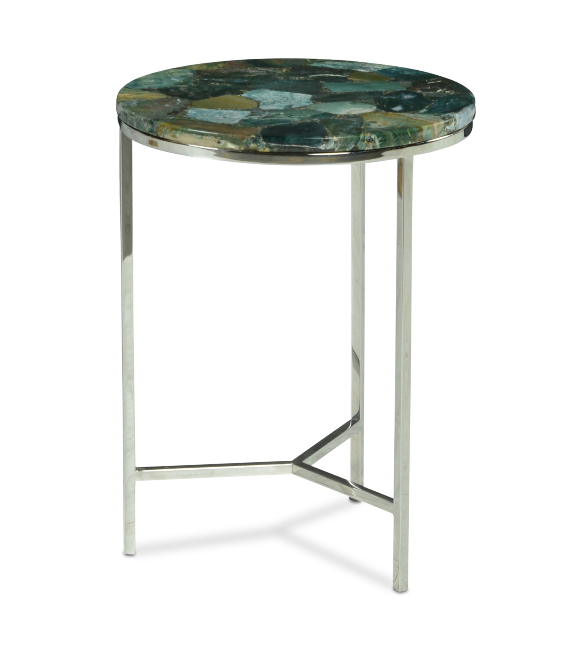 Accent Side Table: Clean Lines, Jasper Stone Top In Emerald, Modern Chrome Base, Perfect End Or Accent Table Green Stone