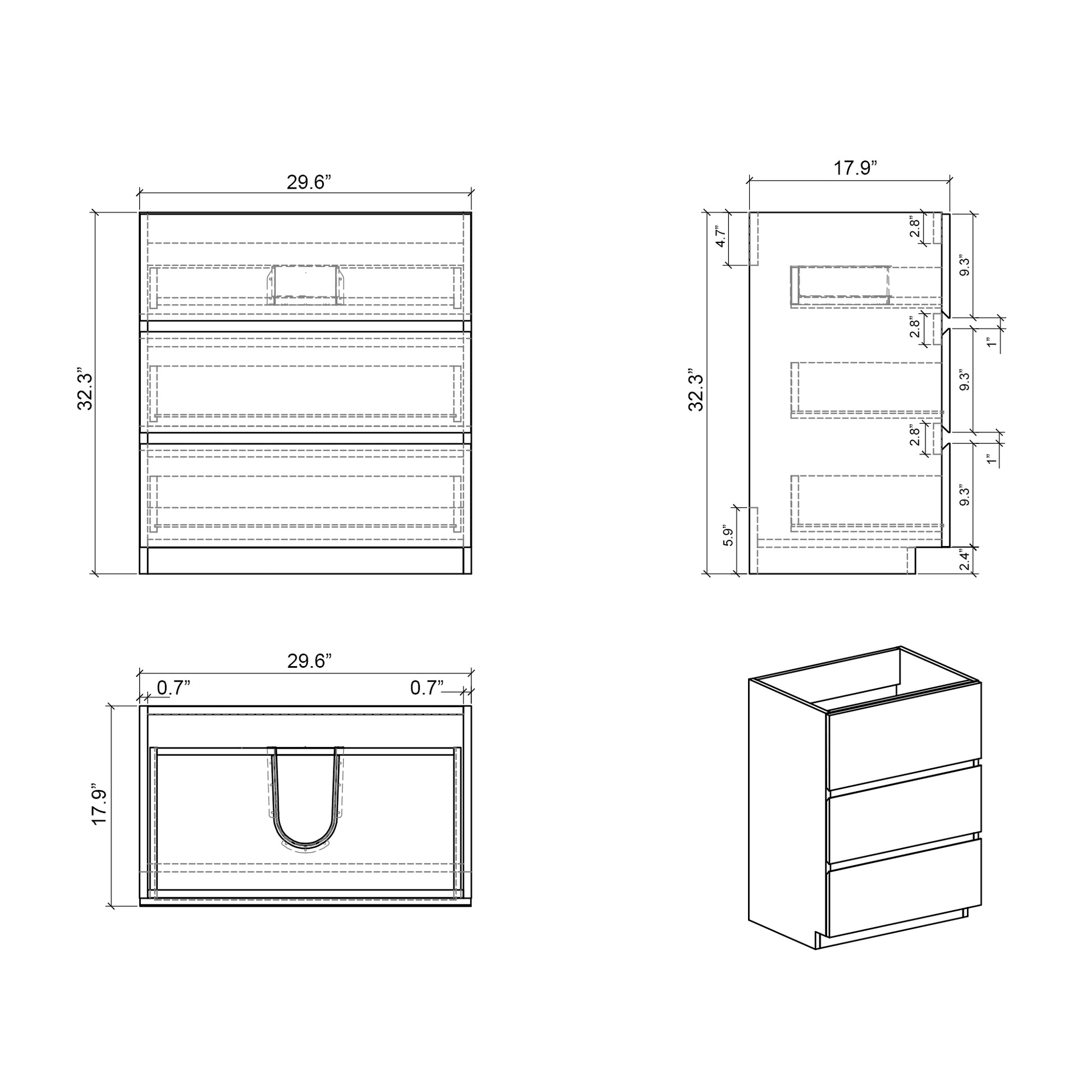 Alice 30" Gray Bathroom Vanity With Sink, Large Storage Freestanding Bathroom Vanity For Modern Bathroom, One Piece White Sink Basin Without Drain And Faucet, Pre Assembled Gray Melamine