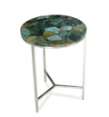 Accent Side Table: Clean Lines, Jasper Stone Top In Emerald, Modern Chrome Base, Perfect End Or Accent Table Green Stone