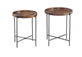 Set Of 2 Modern Round Wood Brown Side Tables With Metal Legs Contemporary Accent Furniture For Living Room, Bedroom, Or Office Stylish And Functional Home D Cor Accessories Brown Wood