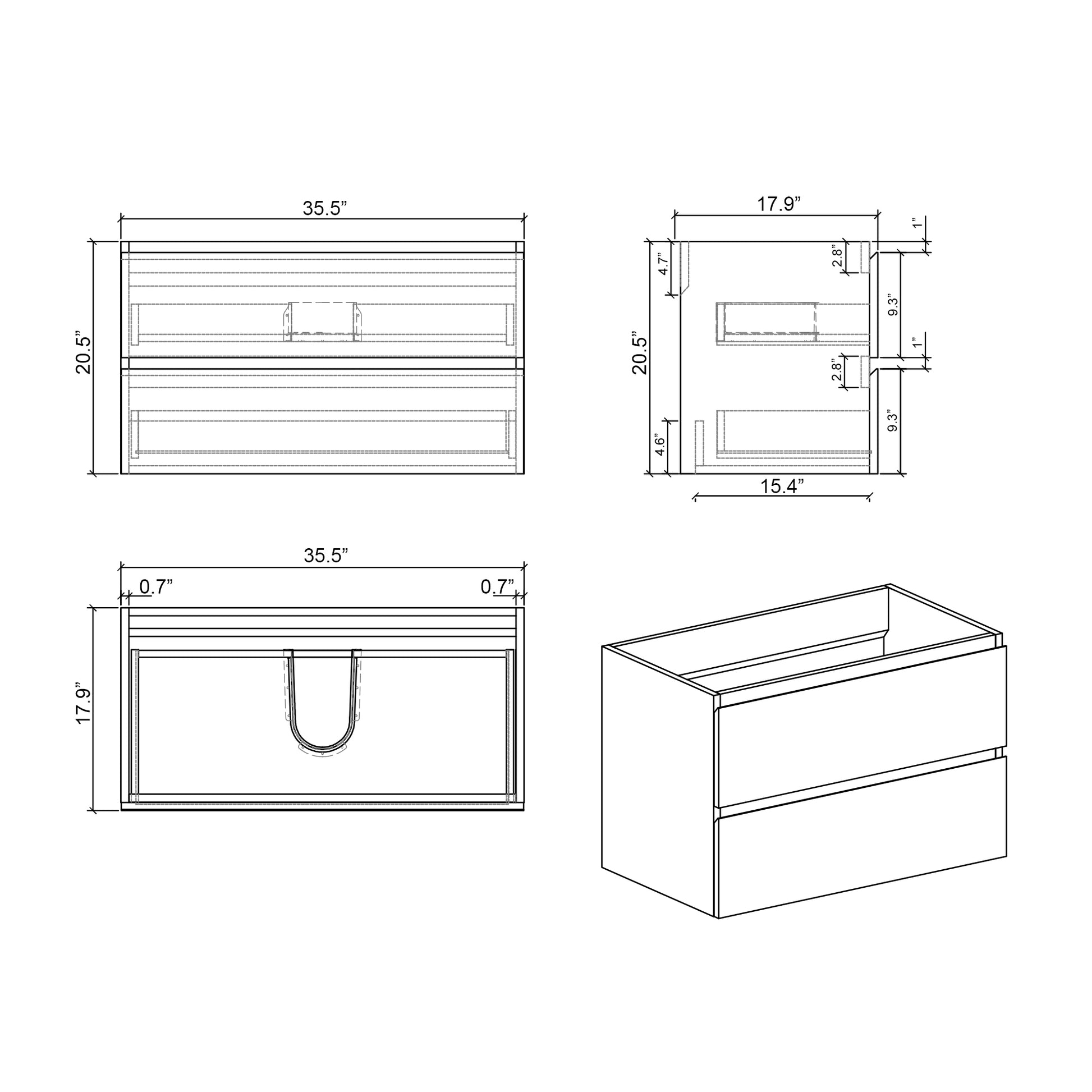 Alice 36" Walnut Bathroom Vanity With Sink, Large Storage Wall Mounted Floating Bathroom Vanity For Modern Bathroom, One Piece Black Sink Basin Without Drain And Faucet, Pre Assembled Walnut Black Melamine