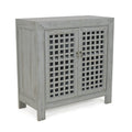 Farmhouse Inspired Accent Cabinet Lattice Work Front, Distressed Grey Finish Grey Solid Wood Mdf