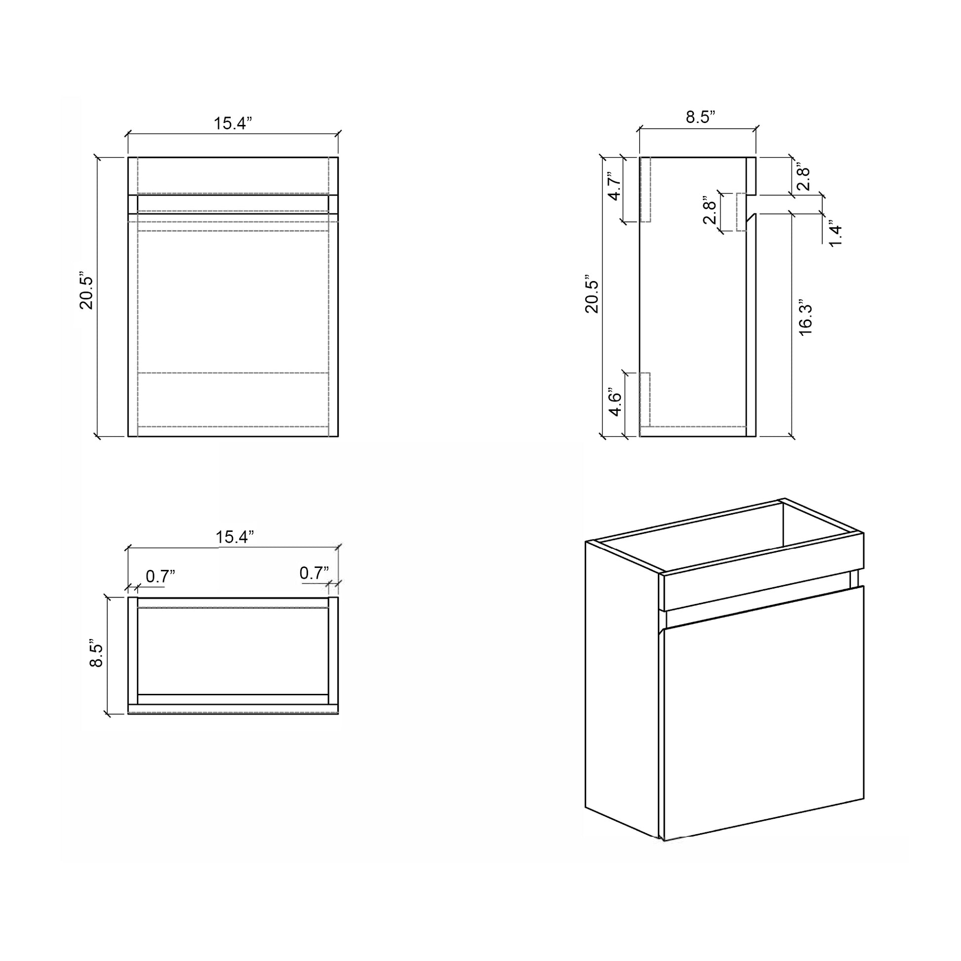 Laura 16" Small Bathroom Vanity With Sink, Wall Mounted Bathroom Vanity For Modern Bathroom, One Piece White Sink Basin Minimalist Large Storage Bathroom Vanities, Pre Assembled White Gray Melamine