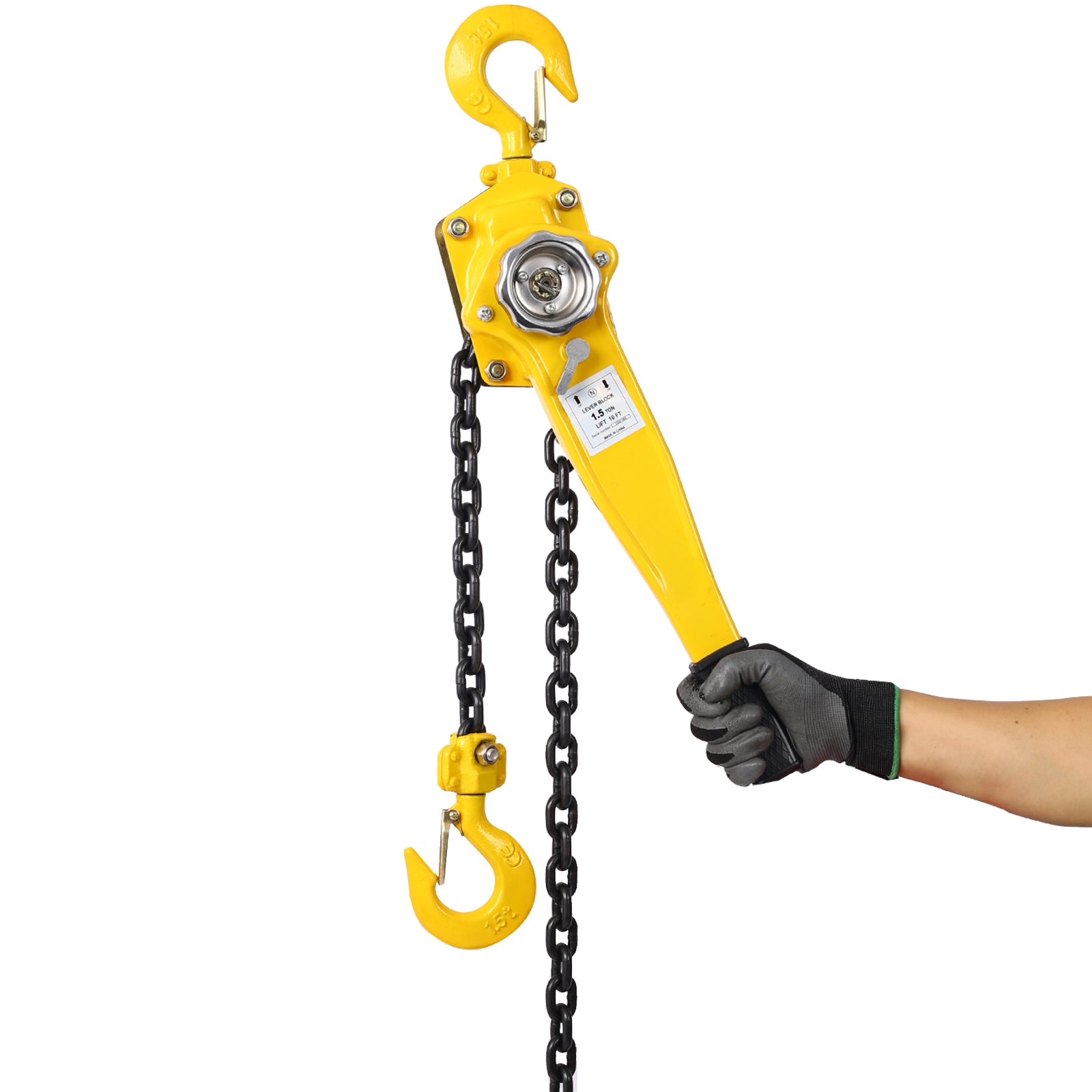 Lever Chain Hoist 1 1 2 Ton 3300Lbs Capacity 10 Ft Chain Come Along With Heavy Duty Hooks Ratchet Lever Chain Block Hoist Lift Puller Yellow Steel