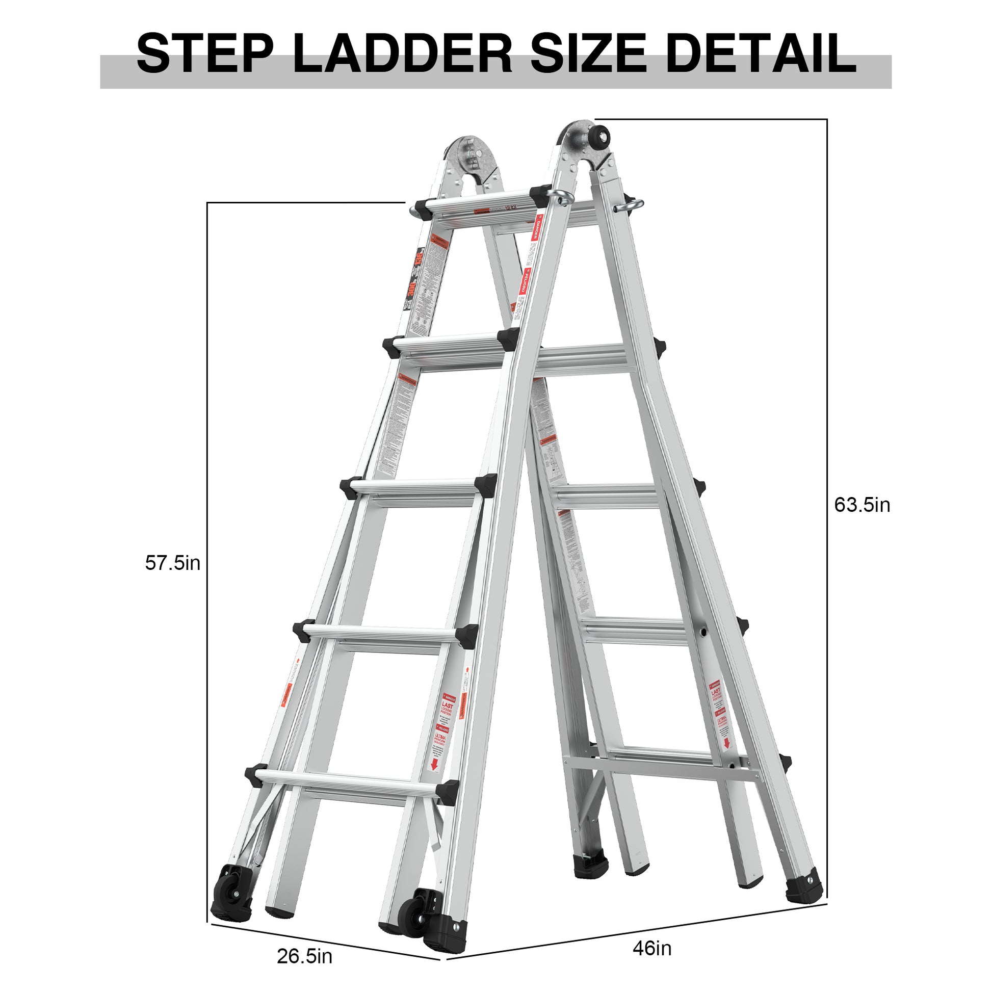 Aluminum Multi Position Ladder with Wheels, 300 lbs metallic grey-aluminium alloy