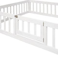 Full Size Wood House Bed With Fence And Door, White Wash White Pine