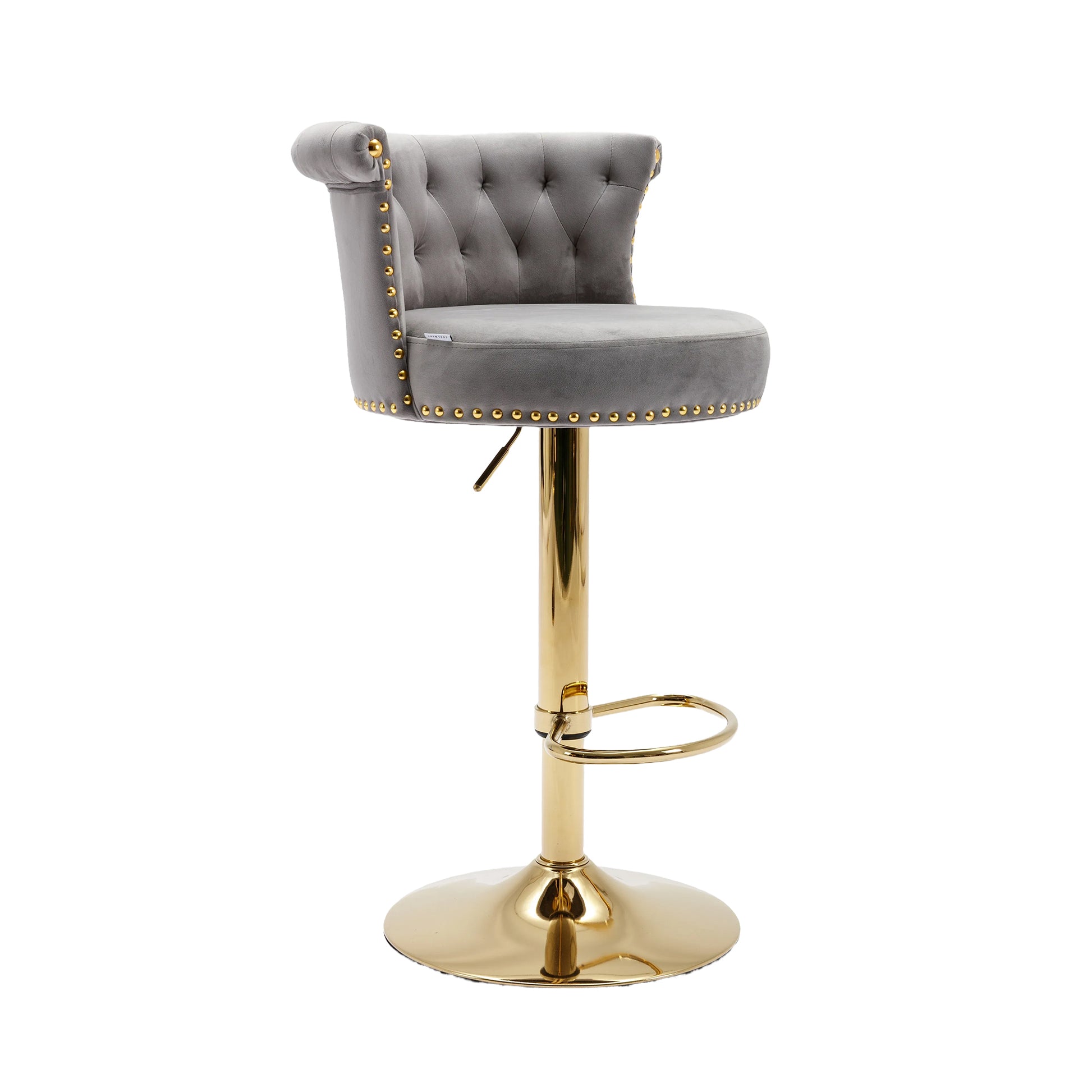 Coolmore Swivel Bar Stools Set Of 2 Adjustable Counter Height Chairs With Footrest For Kitchen, Dining Room 2Pc Set Gray Velvet