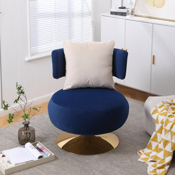 Swivel Accent Chair Armchair, Round Barrel Chair In Fabric For Living Room Bedroom Navy Primary Living Space American Design Foam Velvet