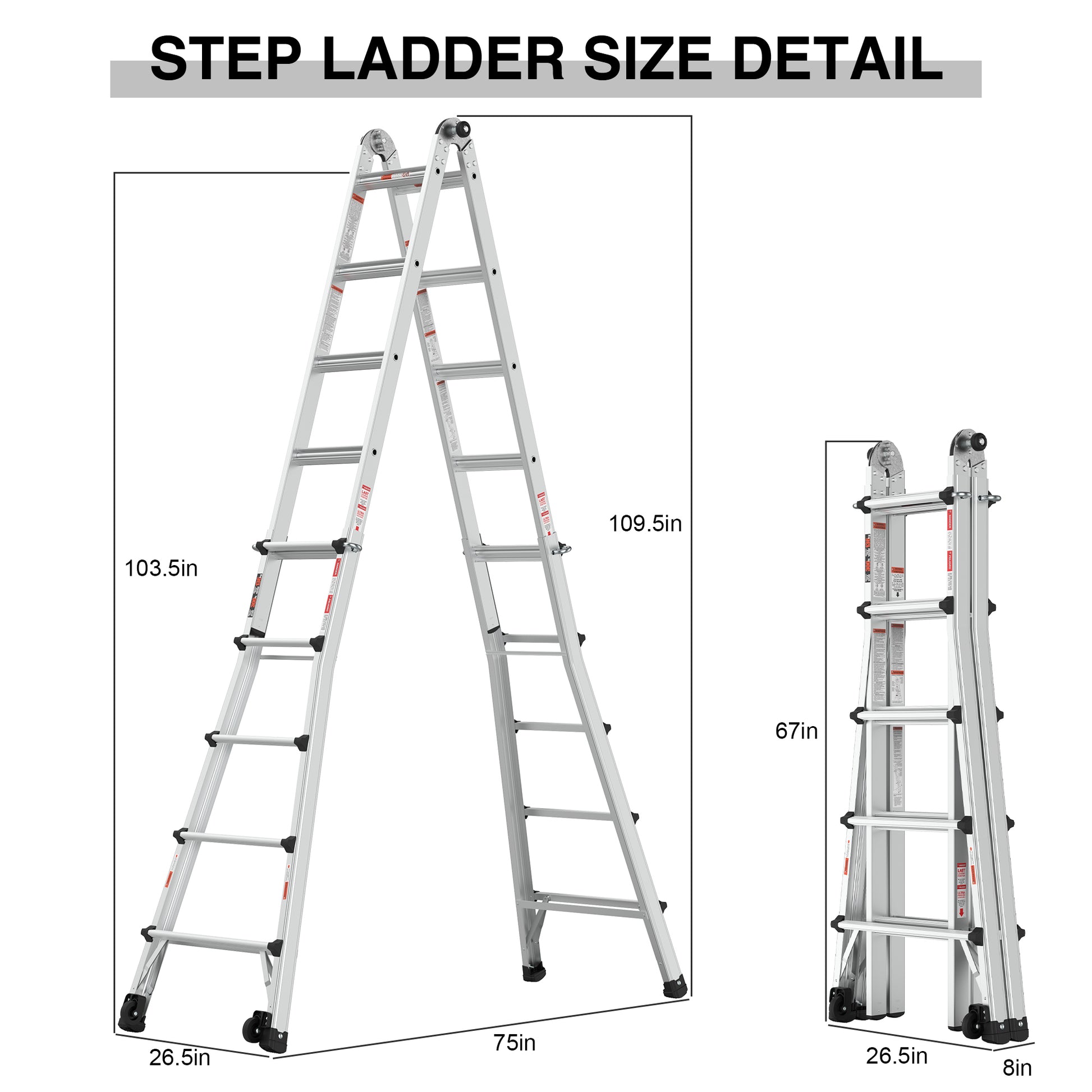 Aluminum Multi Position Ladder with Wheels, 300 lbs metallic grey-aluminium alloy