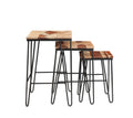 Natural Sheesham Wood Nesting Tables Two Tone Top, Iron Base Varied Beauty, Large Storage Space Natural Wood