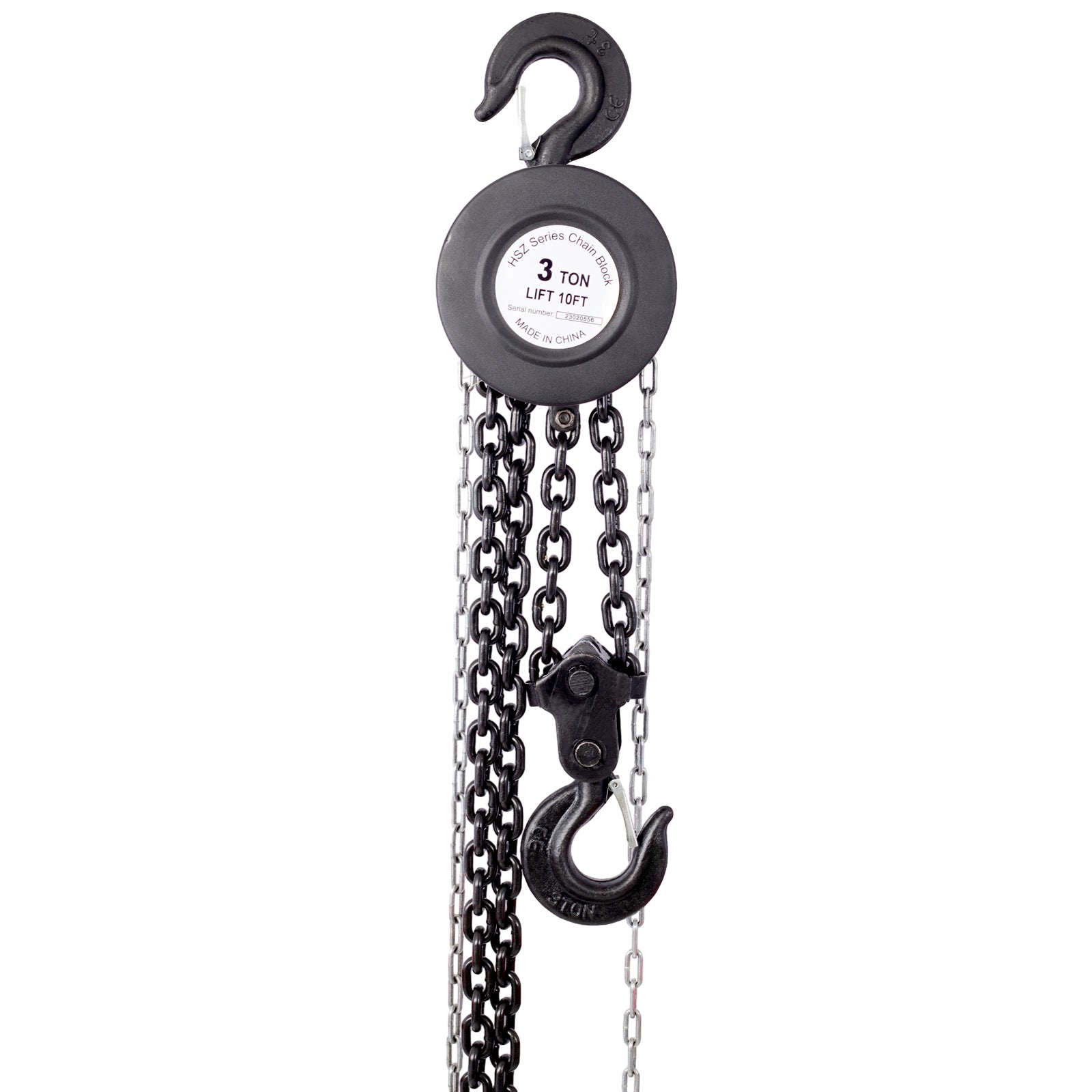 Chain Hoist 4400Lbs 2T Capacity 10Ft With 2 Heavy Duty Hooks,Manual Chain Hoist Steel Construction,Black Black Steel