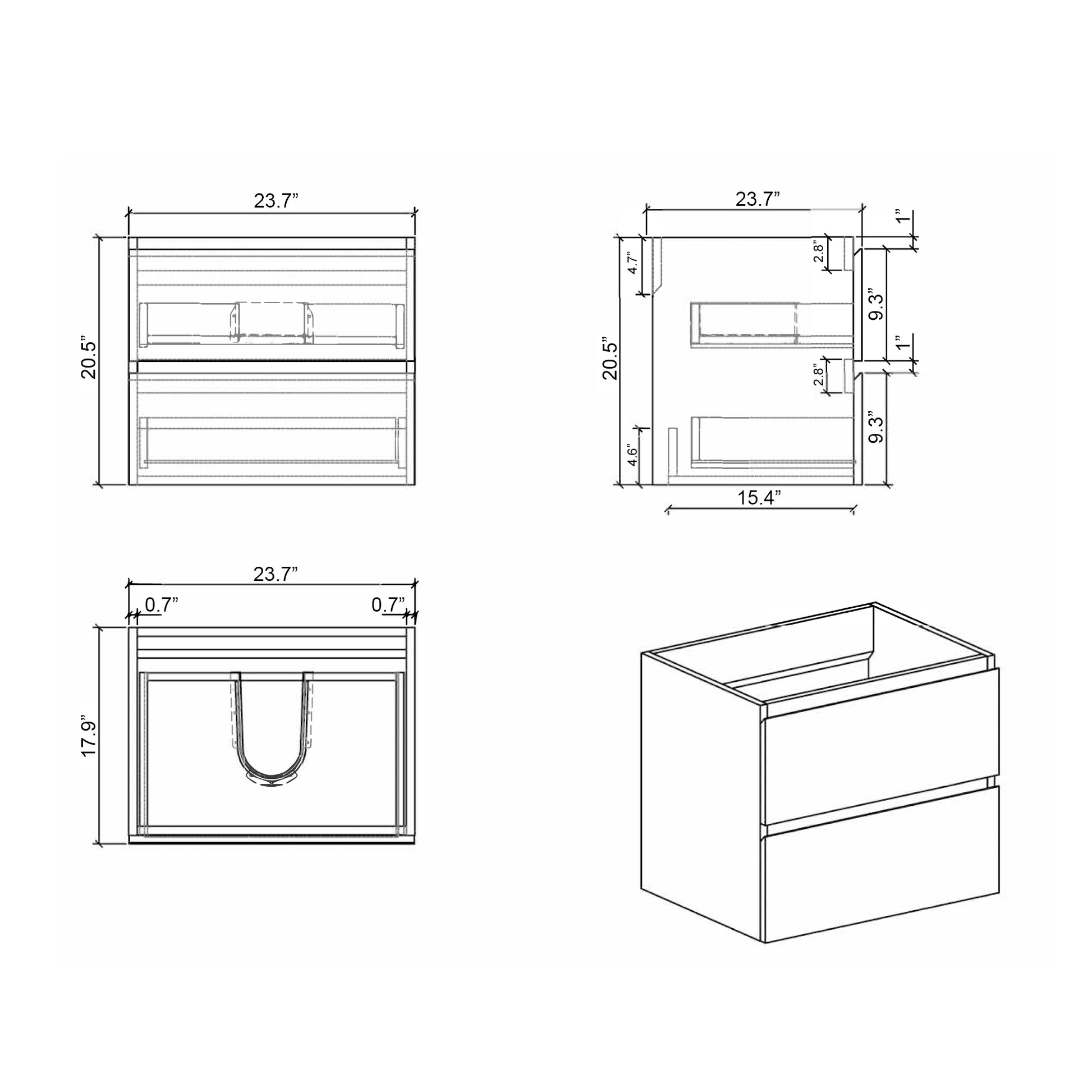 Alice 24" Gray Bathroom Vanity With Sink, Large Storage Wall Mounted Floating Bathroom Vanity For Modern Bathroom, One Piece Black Sink Basin Without Drain And Faucet, Pre Assembled Black Gray Melamine