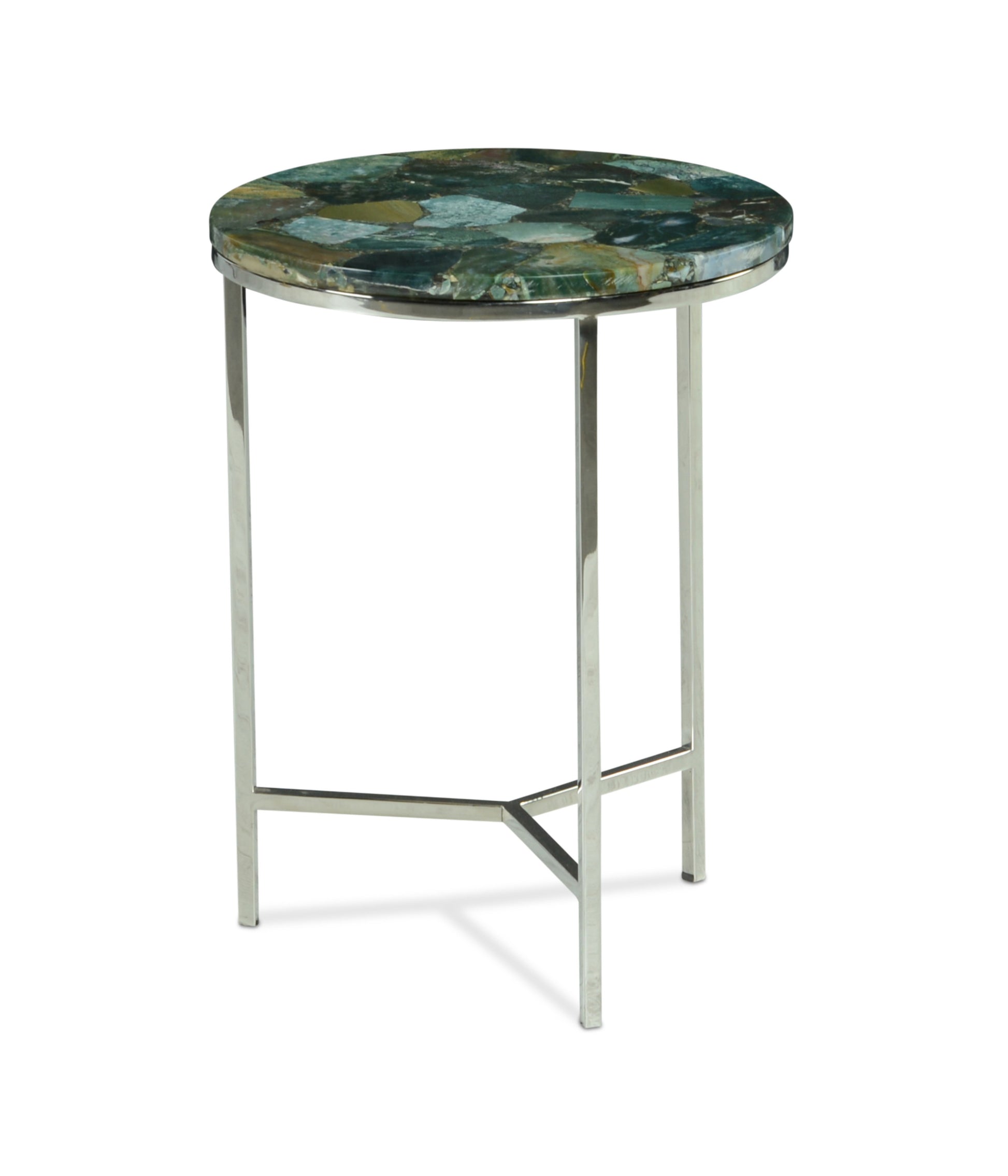 Accent Side Table: Clean Lines, Jasper Stone Top In Emerald, Modern Chrome Base, Perfect End Or Accent Table Green Stone