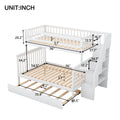 Twin Over Full Bunk Bed With Trundle And Staircase,White Twin White Pine