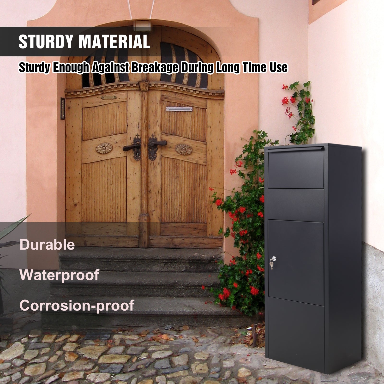 Large Package Delivery Parcel Mail Drop Box For Black, 10.5" X 15.5" X 41.30",With Lockable Storage Compartment Heavy Duty Weatherproof For Express Mail Delivery For Home & Business Use Black Steel