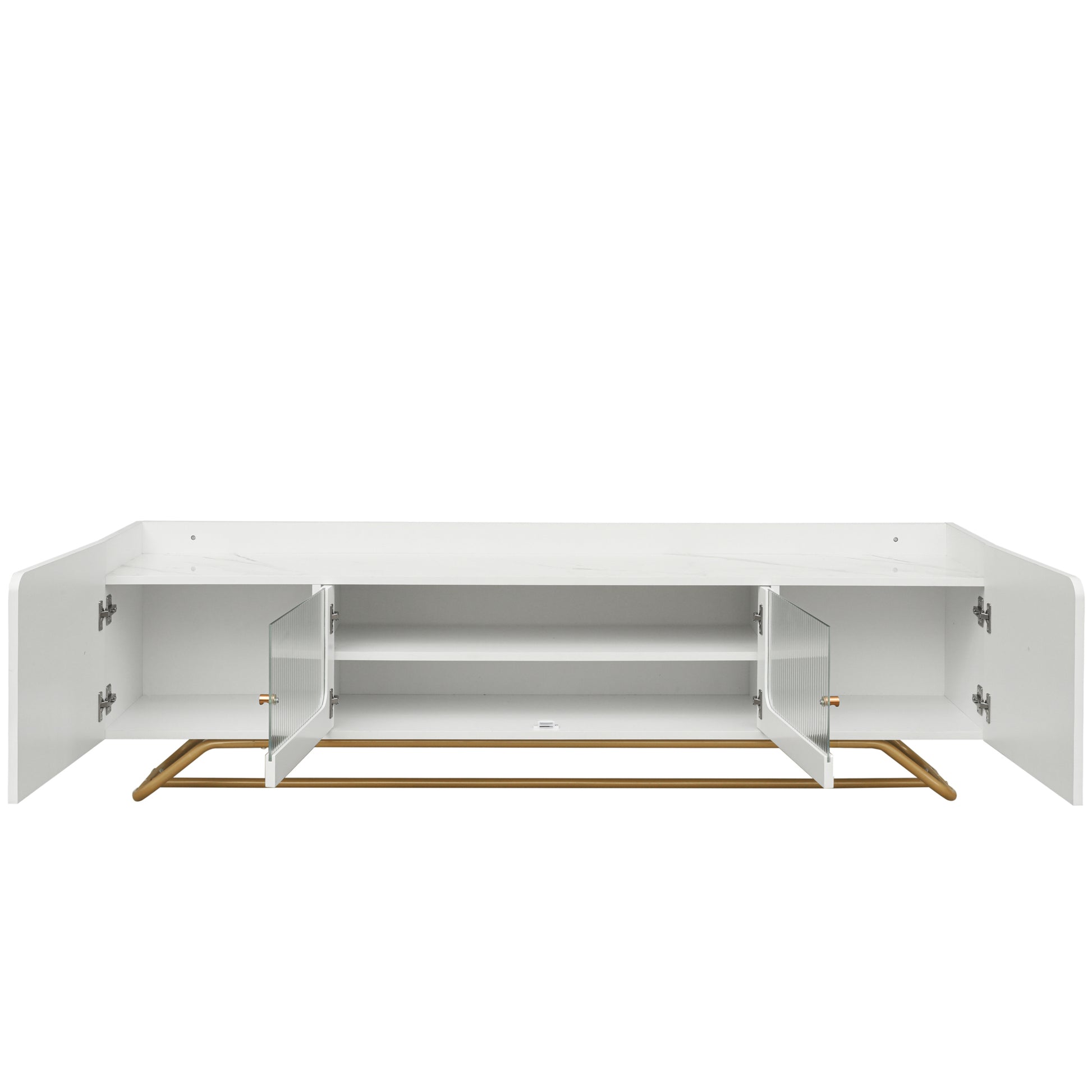 Sleek Design Tv Stand With Fluted Glass, Contemporary Entertainment Center For Tvs Up To 70", Faux Marble Top Tv Console Table With Gold Frame Base, White White Primary Living Space 70 79 Inches 70 79 Inches Modern 70 Inches Particle Board