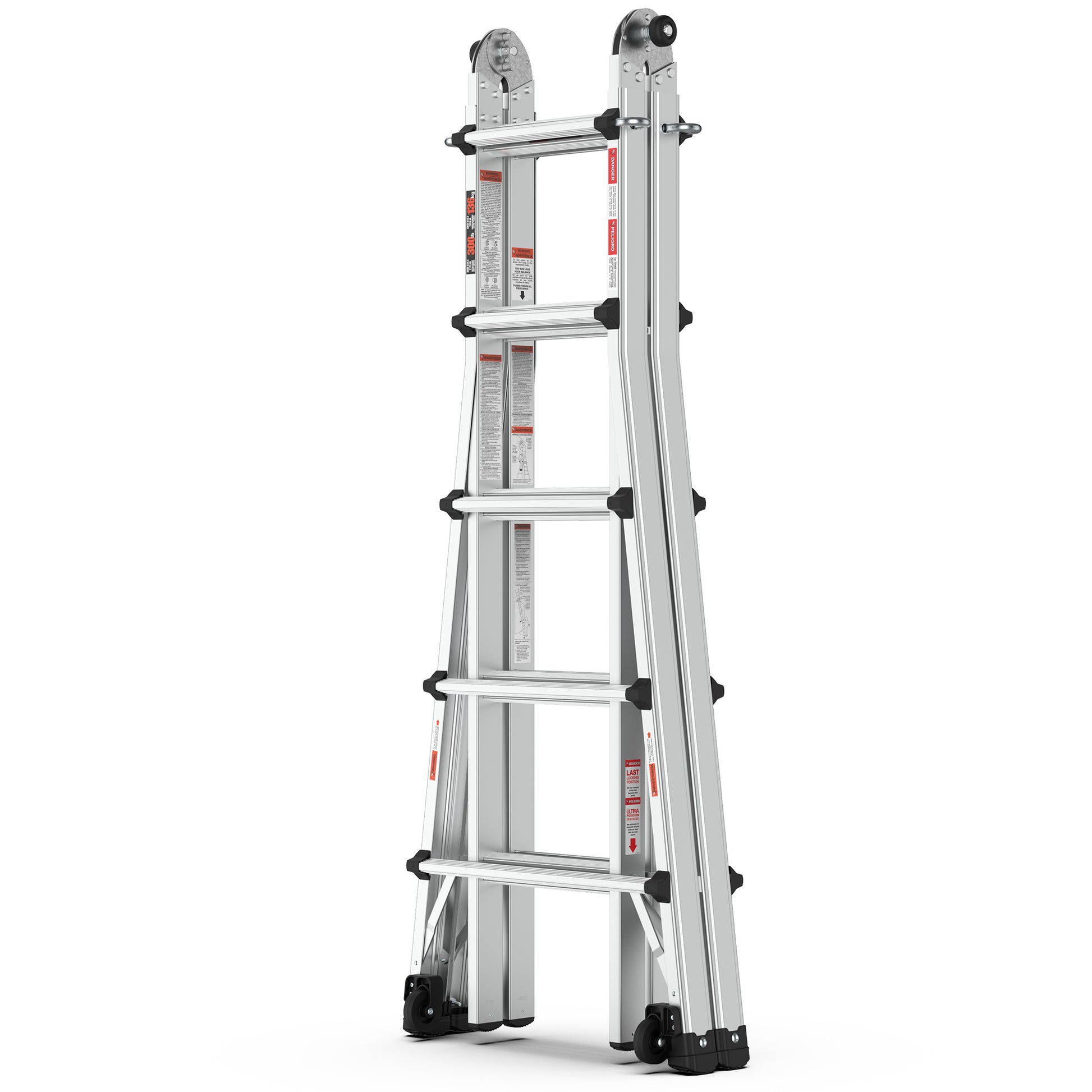 Aluminum Multi Position Ladder with Wheels, 300 lbs metallic grey-aluminium alloy