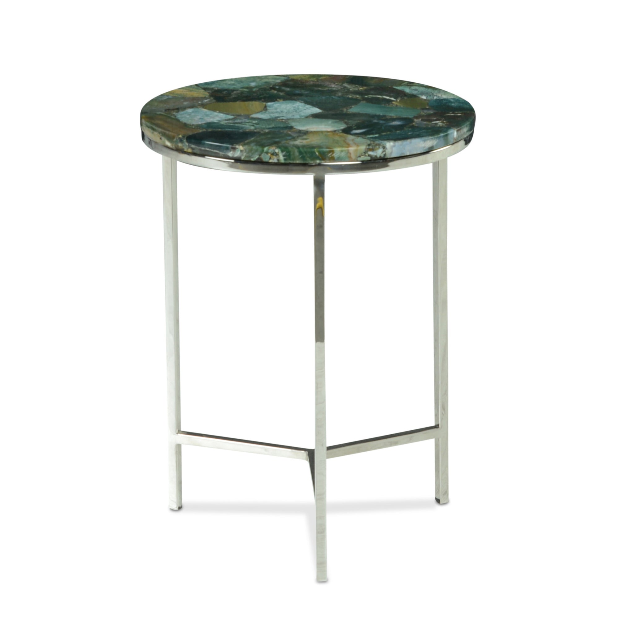 Accent Side Table: Clean Lines, Jasper Stone Top In Emerald, Modern Chrome Base, Perfect End Or Accent Table Green Stone