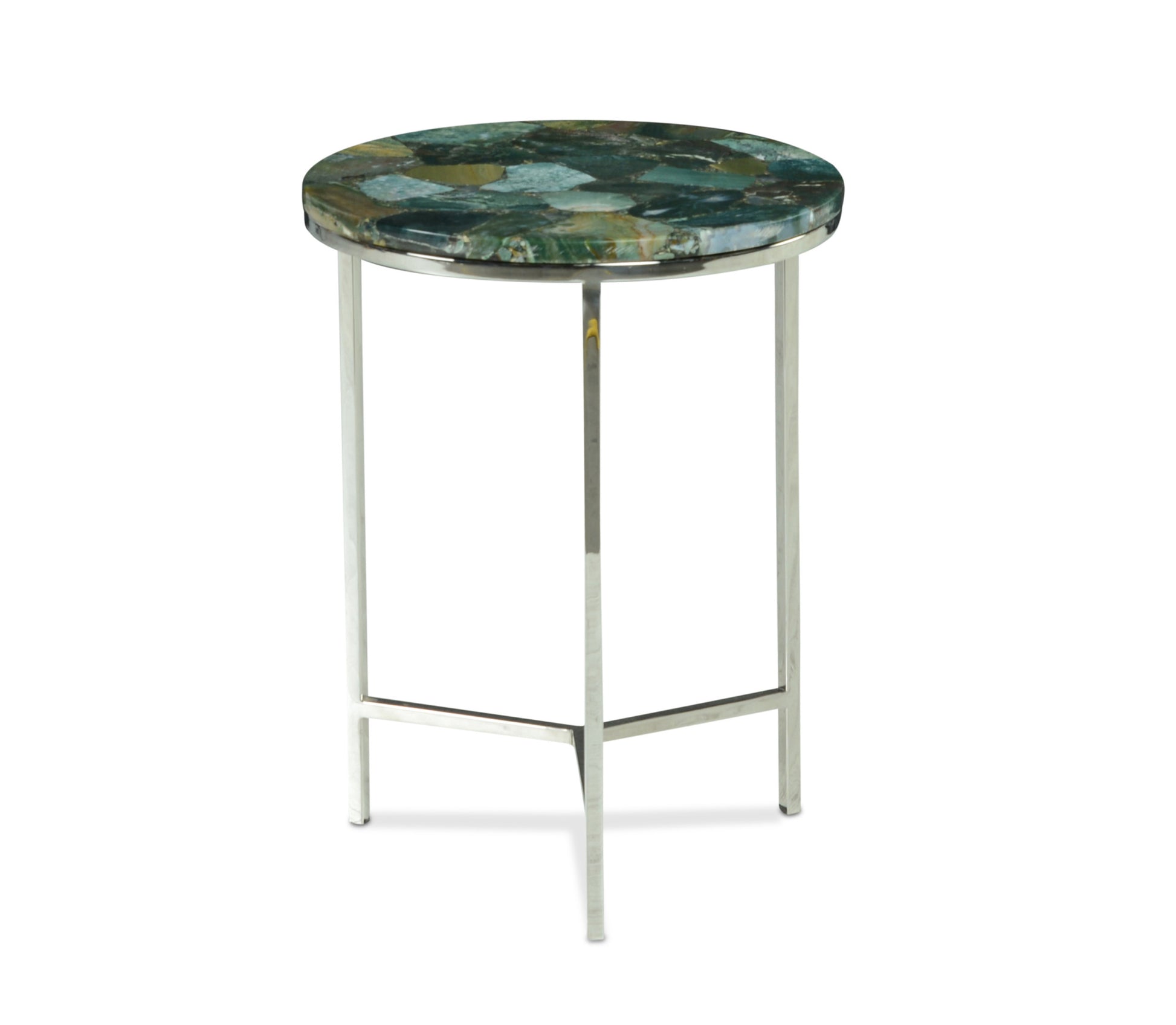 Accent Side Table: Clean Lines, Jasper Stone Top In Emerald, Modern Chrome Base, Perfect End Or Accent Table Green Stone