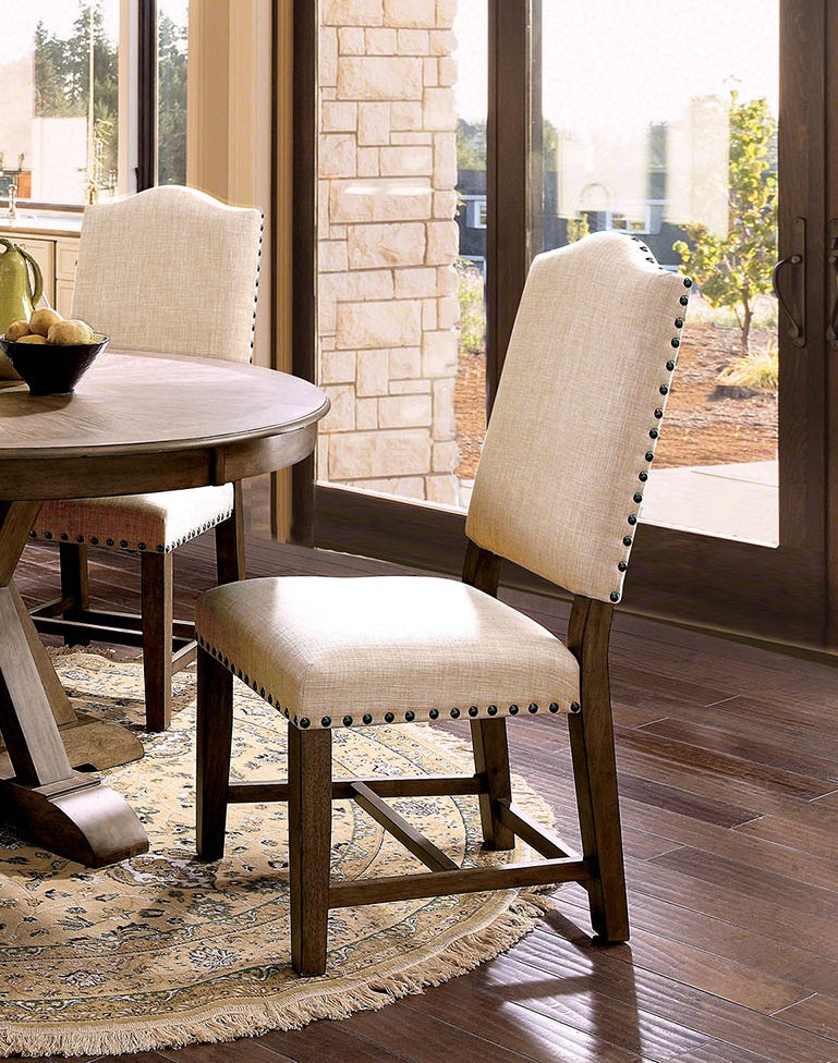 Rustic Classic 2Pcs Dining Chairs Beige Fabric Upholstered Cushion Side Chairs Trim Kitchen Dining Room Solid Wood Light Oak Beige Dining Room Rustic,Transitional Dining Chairs Solid Back Solid Wood