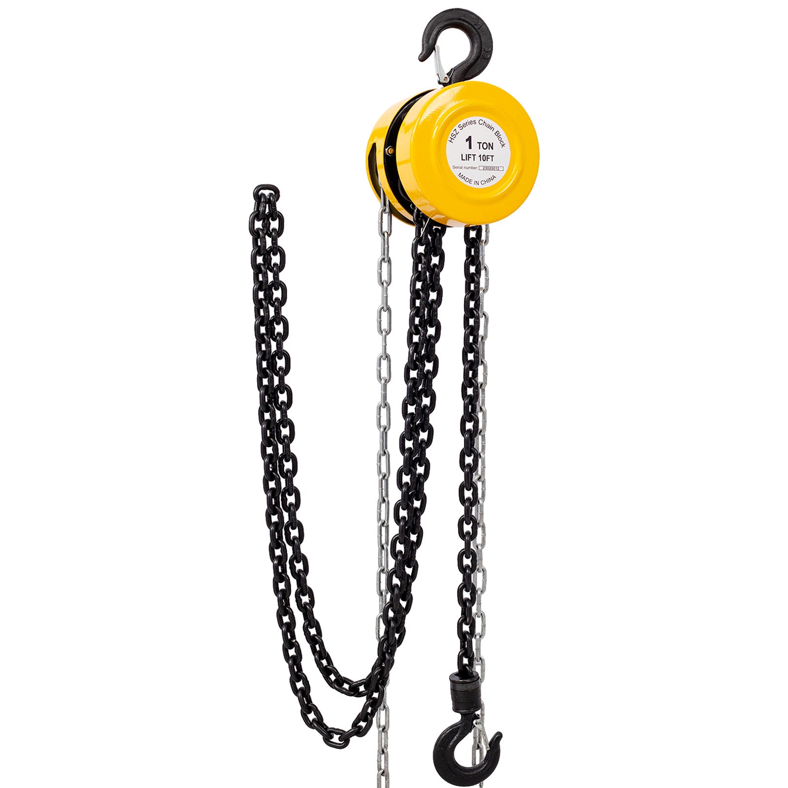 Chain Hoist 2200Lbs 1T Capacity 10Ft With 2 Heavy Duty Hooks,Manual Chain Hoist Steel Construction,Yellow Yellow Steel